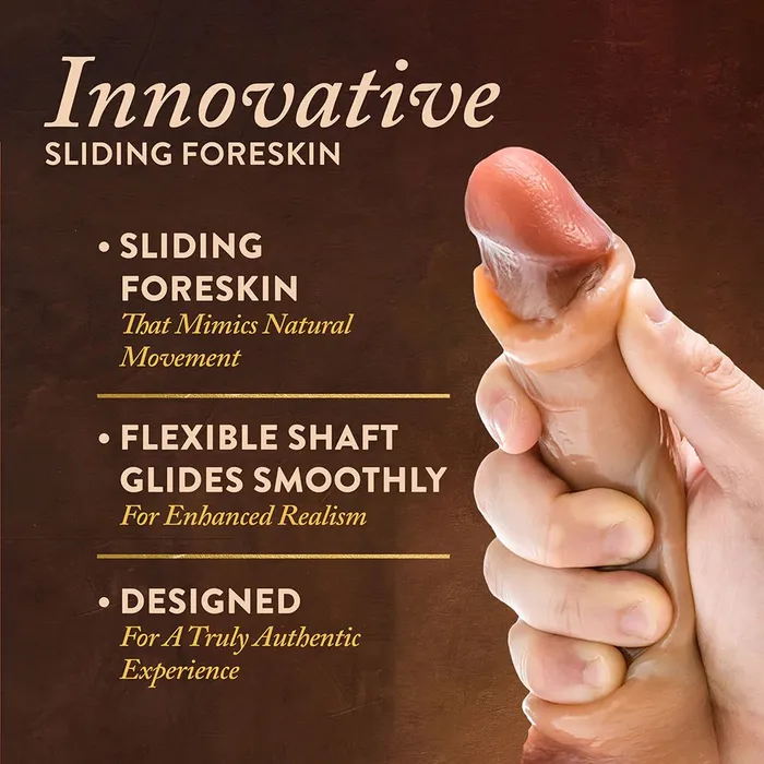 DaVinci Ultra Realistic 8 Inch Silicone Dildo with Sliding Foreskin Caramel Blush Female Sex Toys