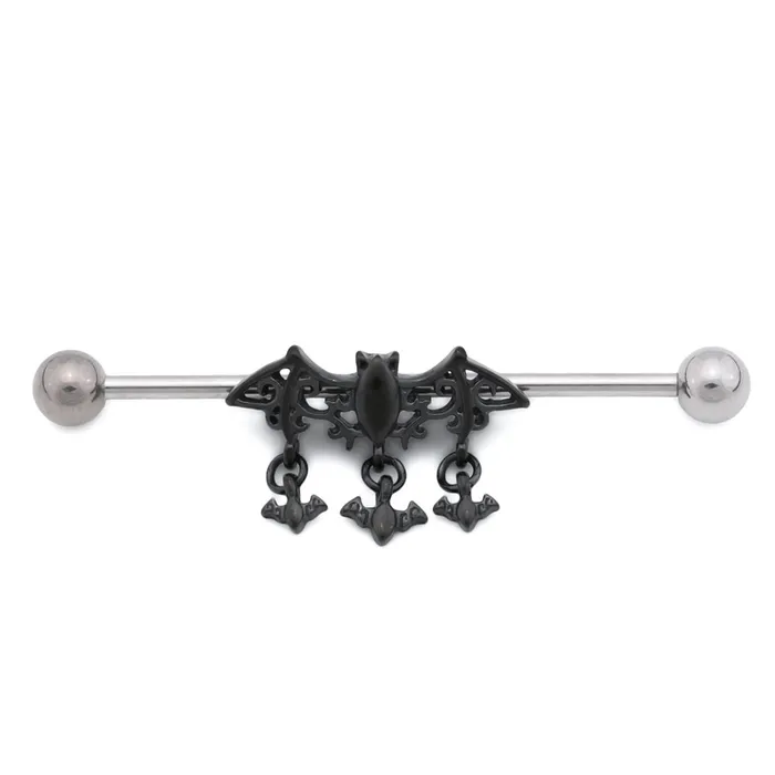 Painful Pleasures Anal 14g 112 Black PVD Bats Industrial Barbell