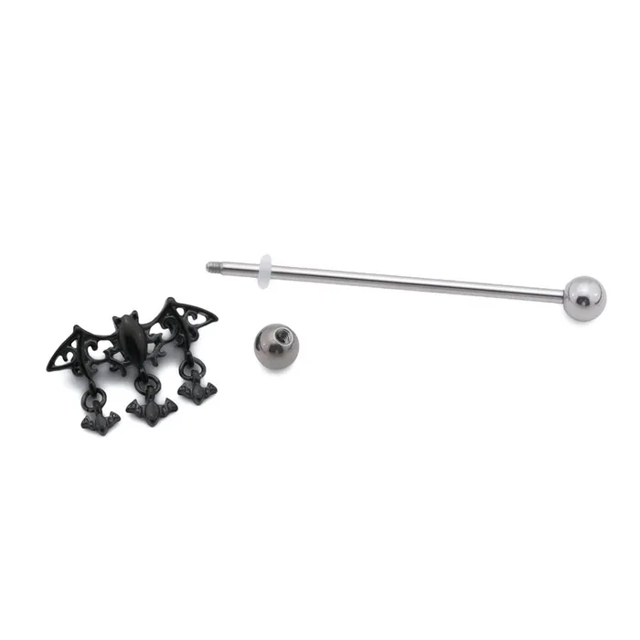 Painful Pleasures Anal 14g 112 Black PVD Bats Industrial Barbell