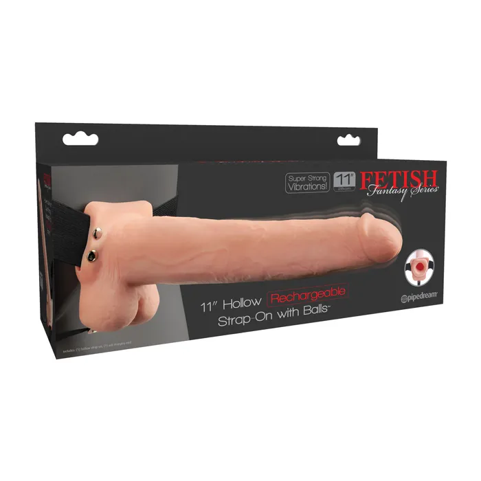 Pipedream Products Female Sex Toys Fetish Fantasy Vibrating 11 Inch Hollow Dildo wBalls Strapon Harness Vanilla