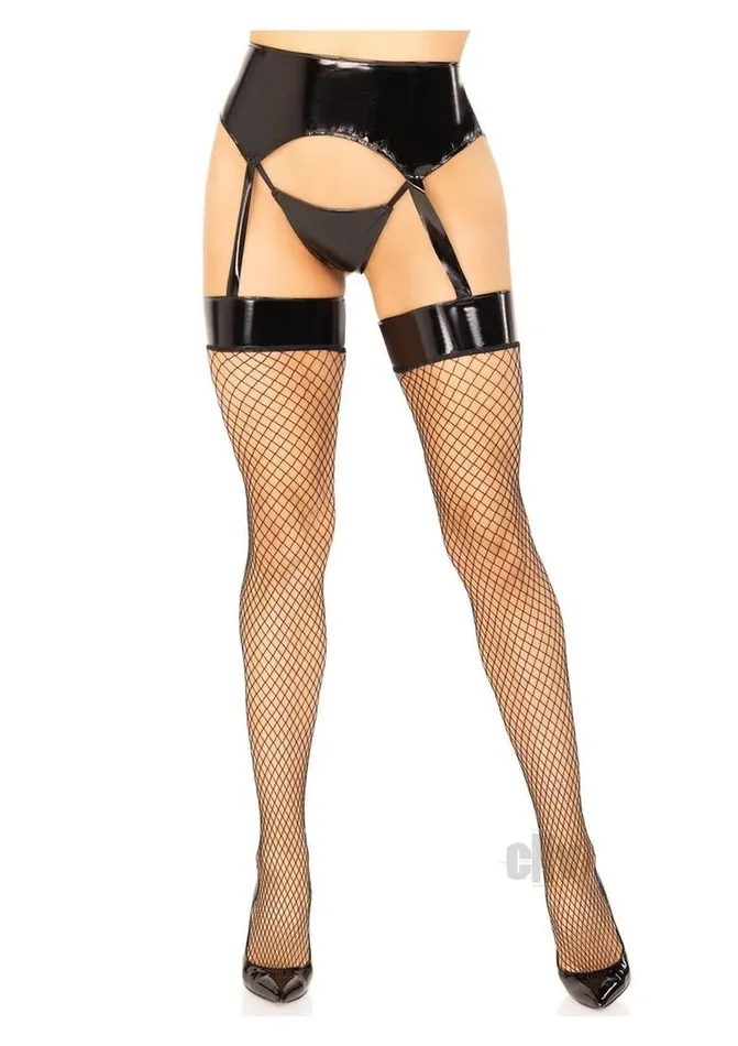 Anal Fairvillacom 2 Pc Vinyl Garter Belt Fishnet Stockings and GString Black Medium Large