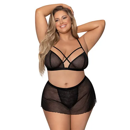 Anal Fairvillacom Girl Next Door Strappy Bralette wFlirty Thong Skirt Black 2X