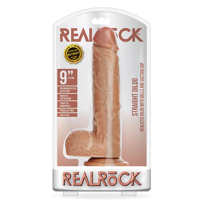 Dildos RealRock 9in Straight Dildo WBalls Tan Fairvillacom