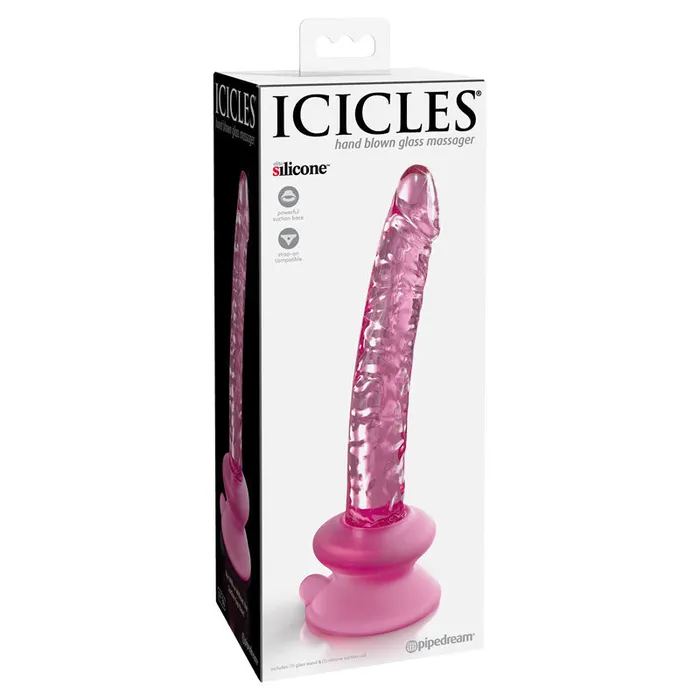 Dildos ShhhWndsr Icicles 86 GLASS Dildo dong 17cm with removable suction cup Pink