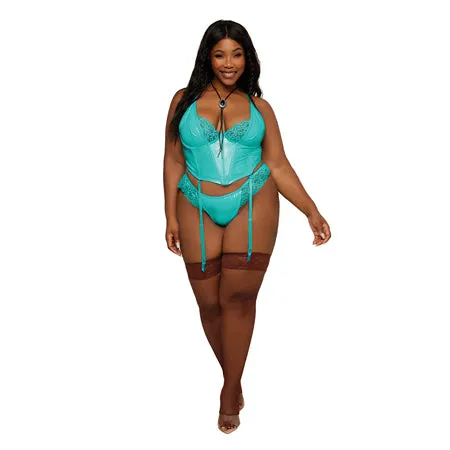 Dreamgirl Lace Trim Pleather Bustier GString with Removeable Garters Ocean 3XL Fairvillacom Female Sex Toys
