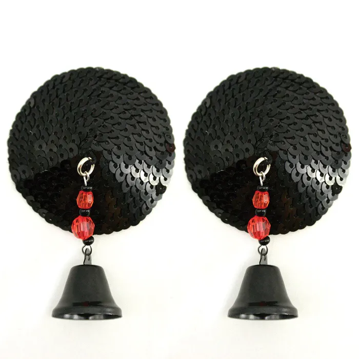 Fairvillacom Anal Bijoux de Nip Round Black Sequin Pasties w Bells