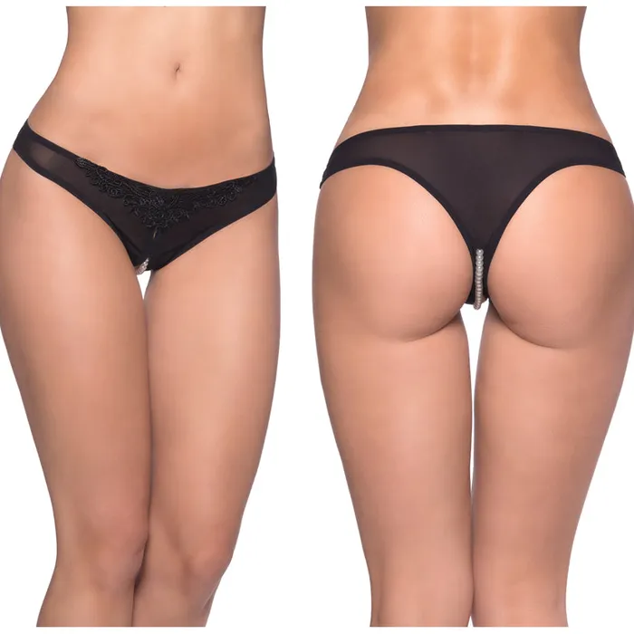 Fairvillacom Anal Crotchless Thong wPearls Black OS