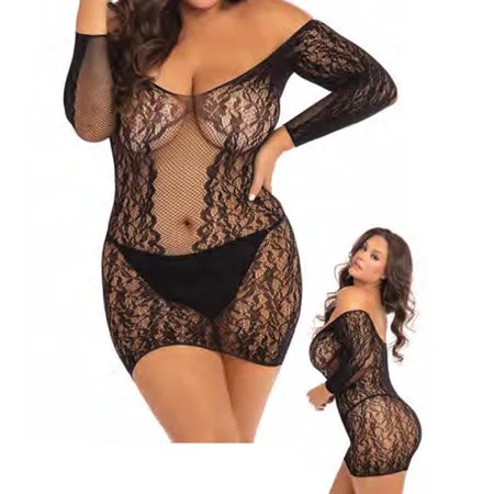 Fairvillacom Anal Demure Long Sleeve Mini Dress Black 1x 2x
