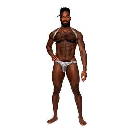 Fairvillacom Anal Male Power Snaked Shoulder Sling Harness Thong OnePiece SilverBlack LXL