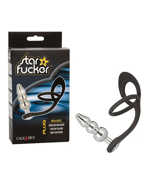 Fairvillacom Anal Star Fucker Beaded Gem Plug wSilicone Enhancer Black