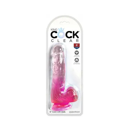 Fairvillacom Dildos King Cock Clear 6 Cock wBalls Pink