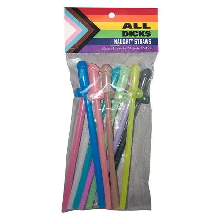 Fairvillacom Vibrators All Dicks Naughty Straws Asst Colors Pack of 11