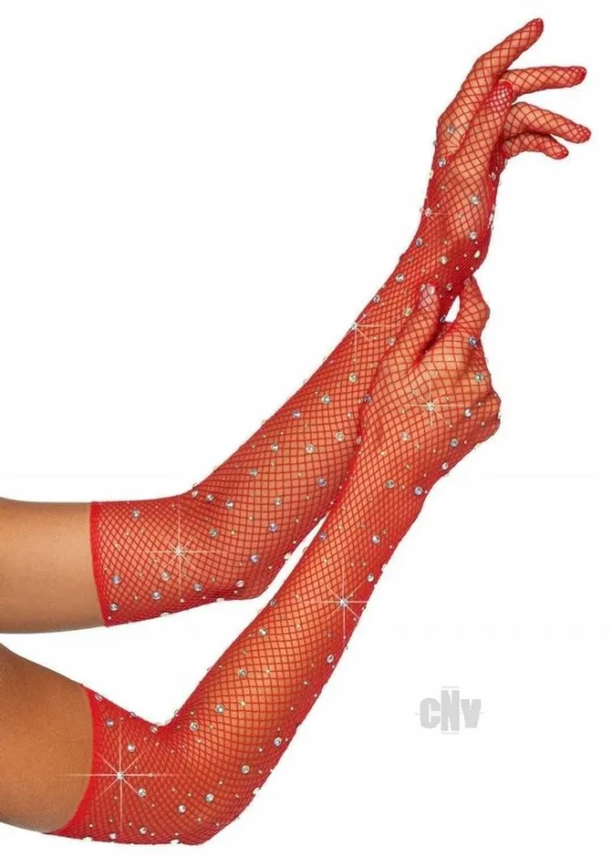 Fairvillacom Vibrators Rhinestone Fishnet Opera Gloves Os Red