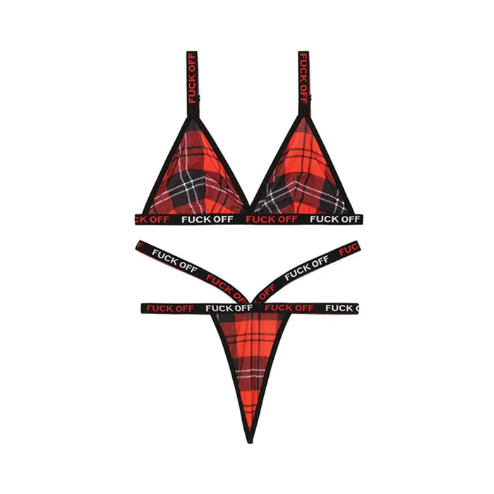 Fairvillacom Vibrators Vibes Fck Off Bralette Thong Set Red Plaid LXL