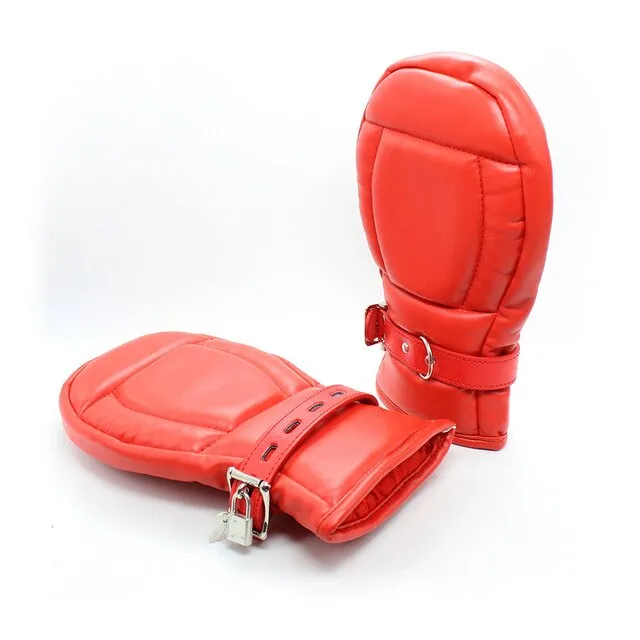 Gloves padded RED for BDSM restraint or Puppy play ShhhOb Anal