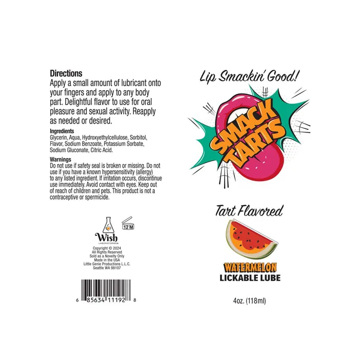 Lubricants Smack Tarts Sour Watermelon Flavoured Lubricant 120 ml Tube ShhhWndsr