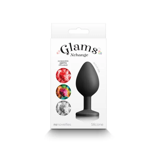 Male Sex Toys ShhhWndsr Glams Xchange Round Base Butt Plug with interchangeable Gem Inserts Medium
