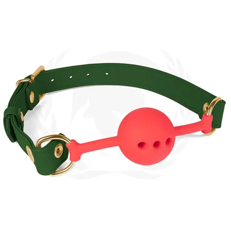 Male Sex Toys Spartacus Silicone Ball Gag wGreen Gold PU Straps 46 mm Fairvillacom
