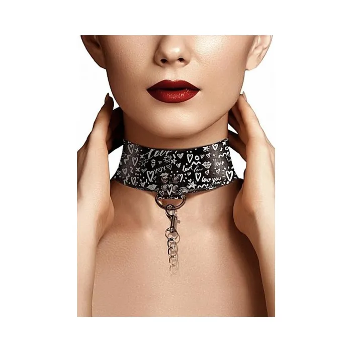 Ouch Collar With Leash Love Street Art Fasion Black Fairvillacom Couples