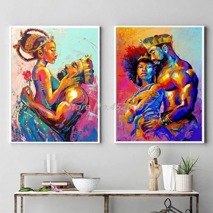 ShhhOb Anal Black King And Queen Of Africa Oil Painting print on canvas 2 of 3
