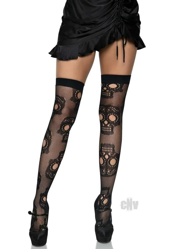Sugar Skull Net Thigh Highs Os Black Fairvillacom Anal