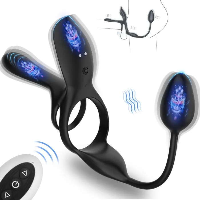 VelvetEth Vibrating Cock Ring with Anal Plug KERERO Male Sex Toys