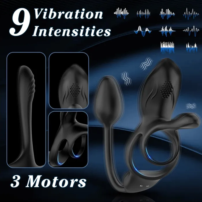 VelvetEth Vibrating Cock Ring with Anal Plug KERERO Male Sex Toys