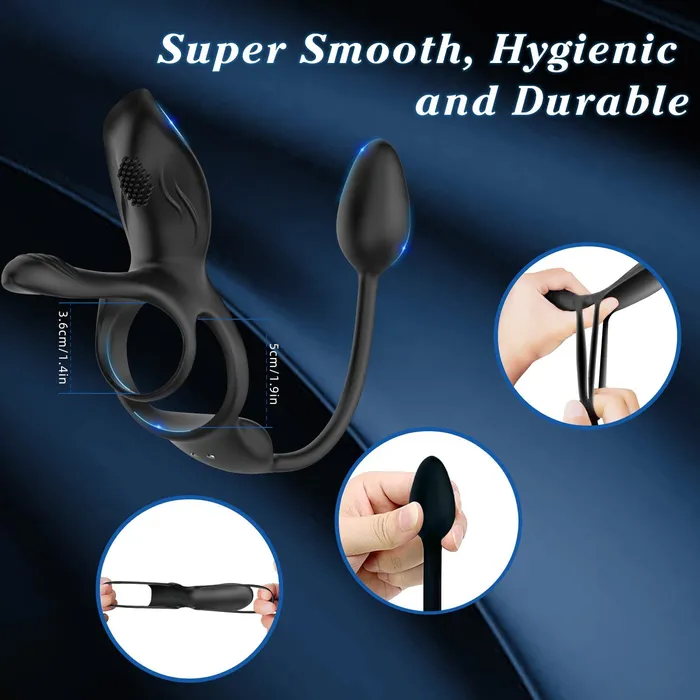 VelvetEth Vibrating Cock Ring with Anal Plug KERERO Male Sex Toys